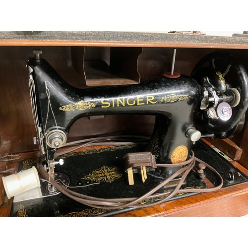 12 - VINTAGE CASED ELECTRIC SINGER SEWING MACHINE