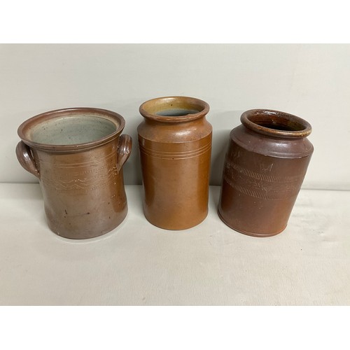 18 - 3 VICTORIAN GLAZED EARTHENWARE POTS H11