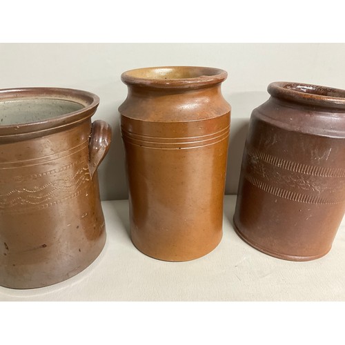 18 - 3 VICTORIAN GLAZED EARTHENWARE POTS H11