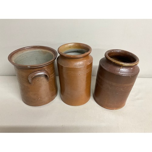 18 - 3 VICTORIAN GLAZED EARTHENWARE POTS H11