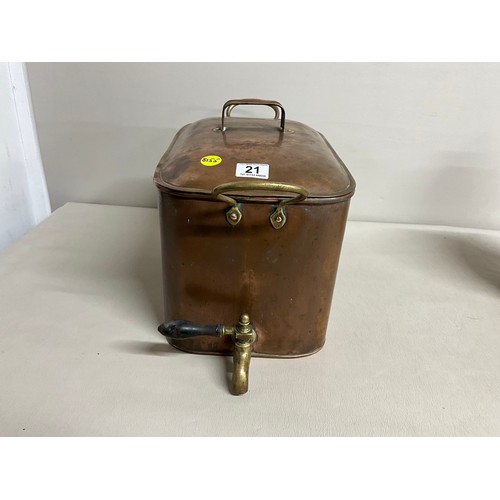 21 - EDWARDIAN COPPER TWIN HANDLED WATER TANK COMPLETE WITH BRASS TAP H12