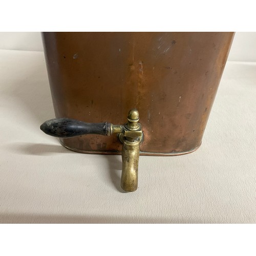 21 - EDWARDIAN COPPER TWIN HANDLED WATER TANK COMPLETE WITH BRASS TAP H12