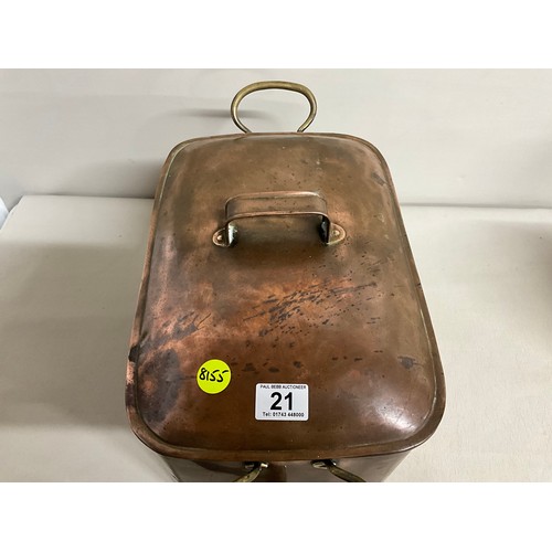 21 - EDWARDIAN COPPER TWIN HANDLED WATER TANK COMPLETE WITH BRASS TAP H12