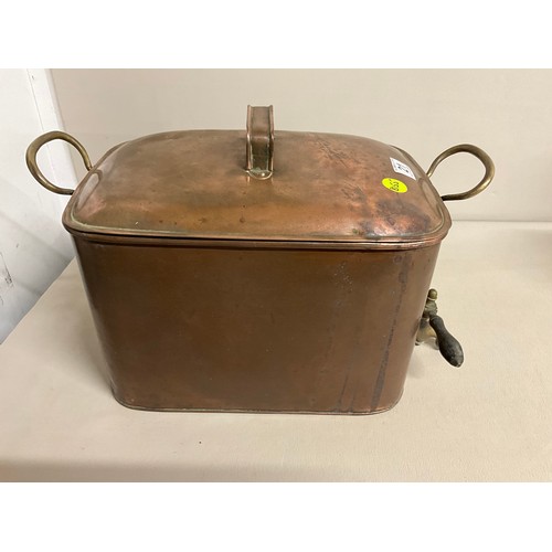 21 - EDWARDIAN COPPER TWIN HANDLED WATER TANK COMPLETE WITH BRASS TAP H12