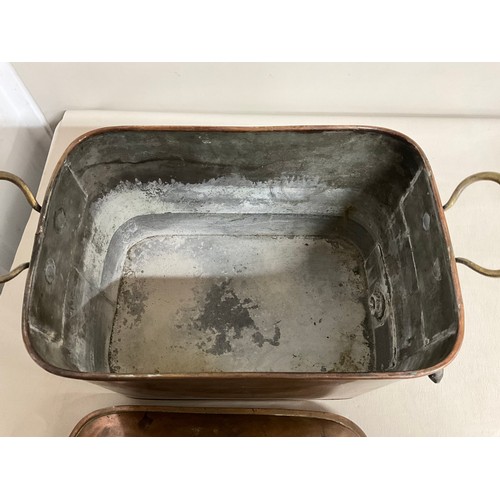 21 - EDWARDIAN COPPER TWIN HANDLED WATER TANK COMPLETE WITH BRASS TAP H12