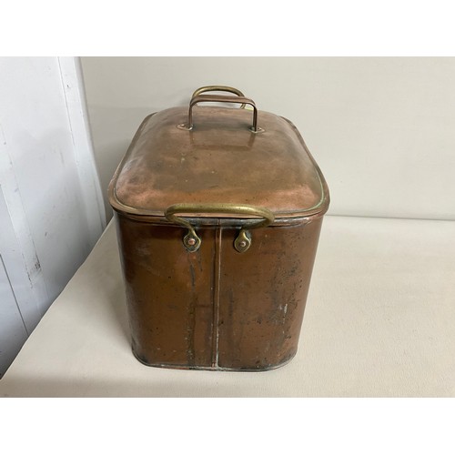 21 - EDWARDIAN COPPER TWIN HANDLED WATER TANK COMPLETE WITH BRASS TAP H12