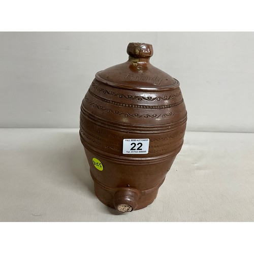 22 - VICTORIAN GLAZED EARTHENWARE BRANDY BARRELL H12