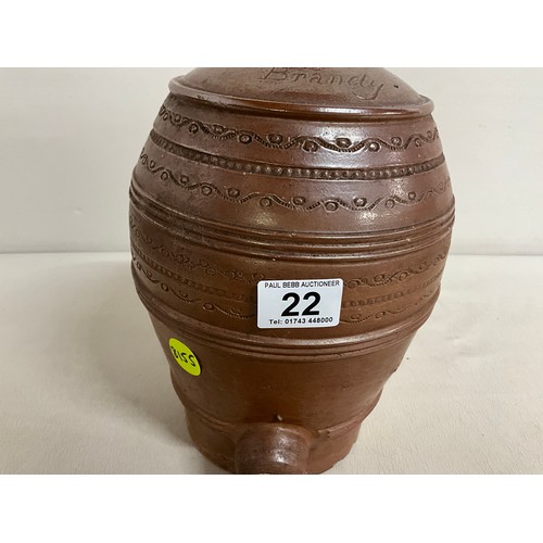 22 - VICTORIAN GLAZED EARTHENWARE BRANDY BARRELL H12