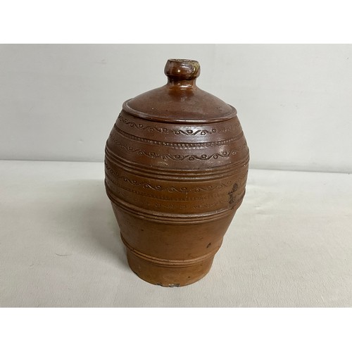 22 - VICTORIAN GLAZED EARTHENWARE BRANDY BARRELL H12