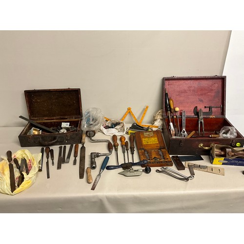 25 - 2 VINTAGE TOOL BOXES AND CONTENTS - TAP AND DYES MINIATURE VICE ETC