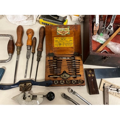 25 - 2 VINTAGE TOOL BOXES AND CONTENTS - TAP AND DYES MINIATURE VICE ETC