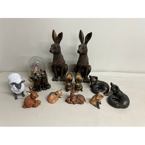 37 - BOX OF PLASTIC AND RESIN AMINALS - HARES RABBITS SHEEP ETC