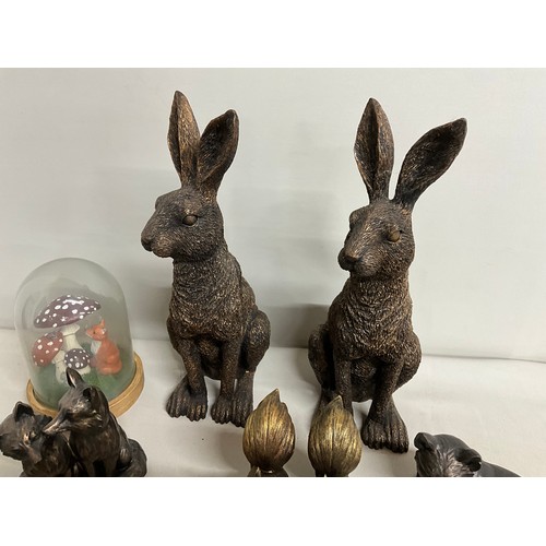 37 - BOX OF PLASTIC AND RESIN AMINALS - HARES RABBITS SHEEP ETC