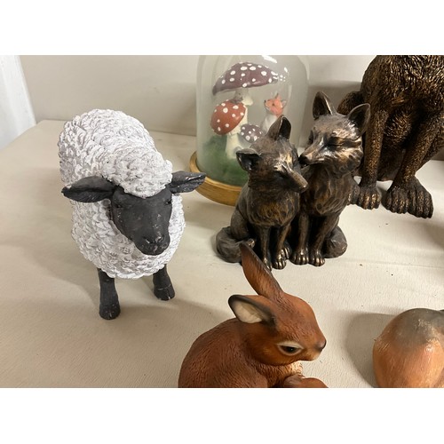 37 - BOX OF PLASTIC AND RESIN AMINALS - HARES RABBITS SHEEP ETC