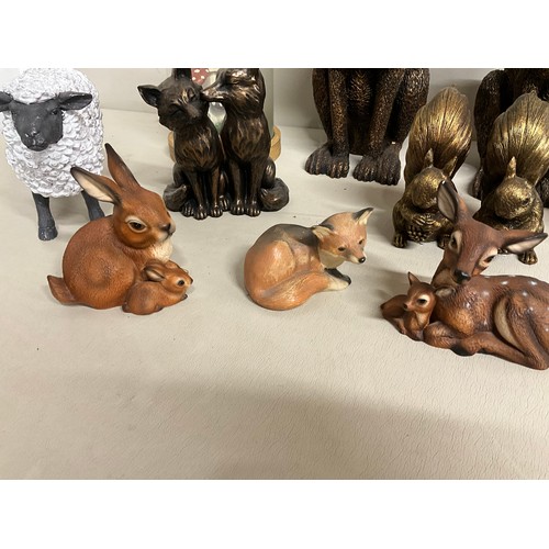 37 - BOX OF PLASTIC AND RESIN AMINALS - HARES RABBITS SHEEP ETC