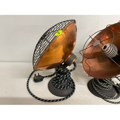 40 - RETRO PIFCO ELECTRIC TABLE FAN AND PAIR OF VINTAGE MARSTAND AND BATESON LTD COPPER HEAT LAMPS