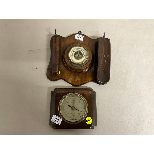 41 - 2 VINTAGE WOODEN CASED BAROMETERS