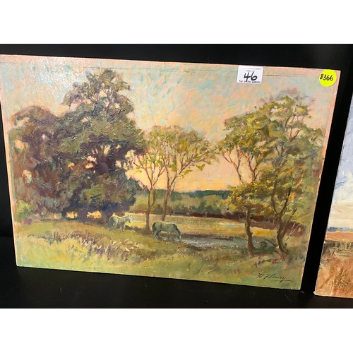 46 - 2 VINTAGE OIL'S ON BOARD - LANDSCAPES BOTH SIGNED