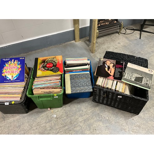 47 - 3 CRATES AND WICKER BASKET OF LP'S - LARGE QTY