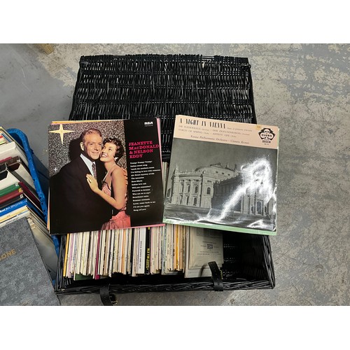 47 - 3 CRATES AND WICKER BASKET OF LP'S - LARGE QTY