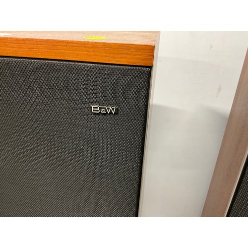 51 - PAIR OF MID CENTURY B&W (BOWERS & WILKINS) TEAK CASED SPEAKERS ON STANDS -MODEL DM2 H42