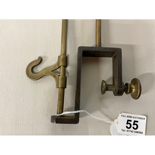 55 - ANTIQUE BRASS & STEEL SLIDING PAN HOOK