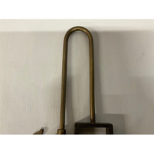 55 - ANTIQUE BRASS & STEEL SLIDING PAN HOOK