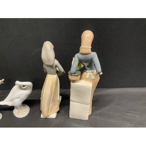57 - JUTER LADY FIGURE,SAX LADY FIGURE AND 2 LLADRO SWANS