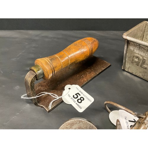 58 - VINTAGE ALLINSON BREAD TIN , BREAD RASP AND BREAD SCALES