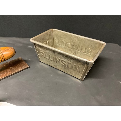58 - VINTAGE ALLINSON BREAD TIN , BREAD RASP AND BREAD SCALES