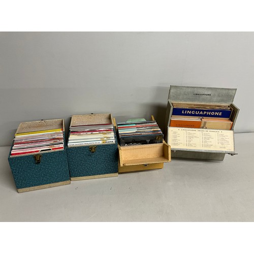 16 - 3 CASE'S OF SINGLE RECORDS AND CASED LINGUAPHONE  FRENCH LANGUAGE CASE
