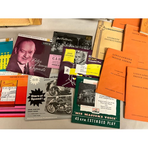 16 - 3 CASE'S OF SINGLE RECORDS AND CASED LINGUAPHONE  FRENCH LANGUAGE CASE