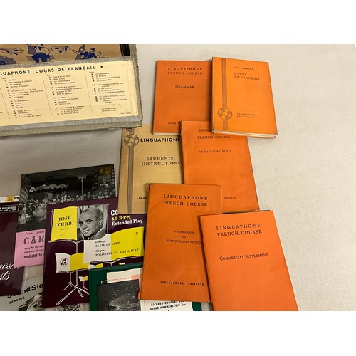16 - 3 CASE'S OF SINGLE RECORDS AND CASED LINGUAPHONE  FRENCH LANGUAGE CASE