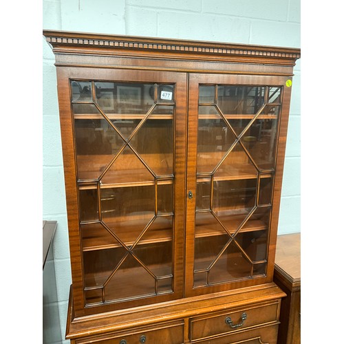 REPRODUCTION MAHOGANY ASTRIGAL GLAZED BOOKCASE WITH TWO DRAWERS ABOVE ...