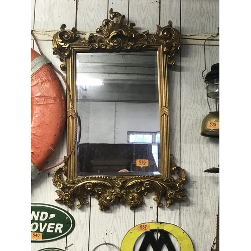 536 - Ornate Gilt Hall Mirror 35 inch. X 21 inch.