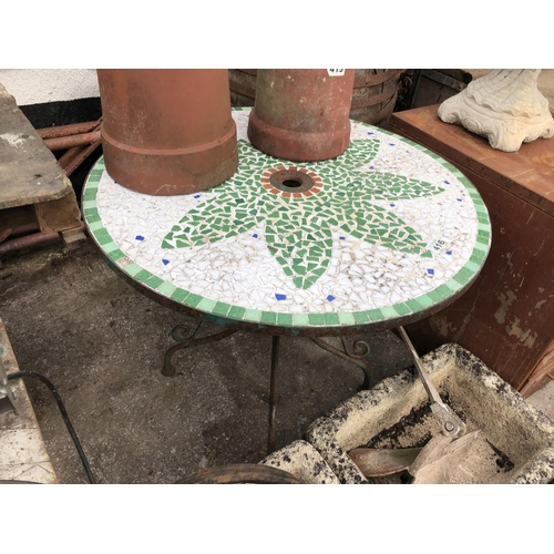 416 - Metal framed mosaic garden table