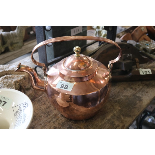 98 - Victorian copper kettle diameter 9