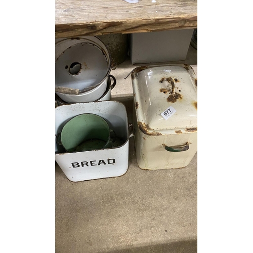 677 - Enamel bread bins