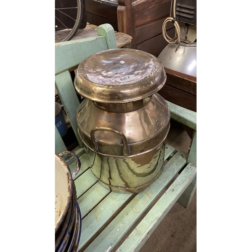 687 - Brass milk churn