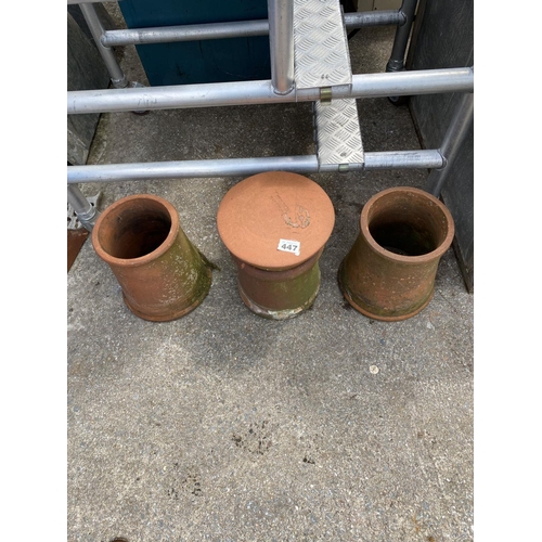 447 - 3 terracotta chimney pots