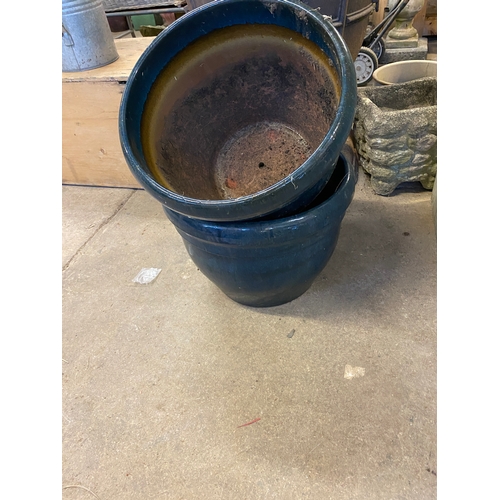 938 - Pair of blue glazed large pots