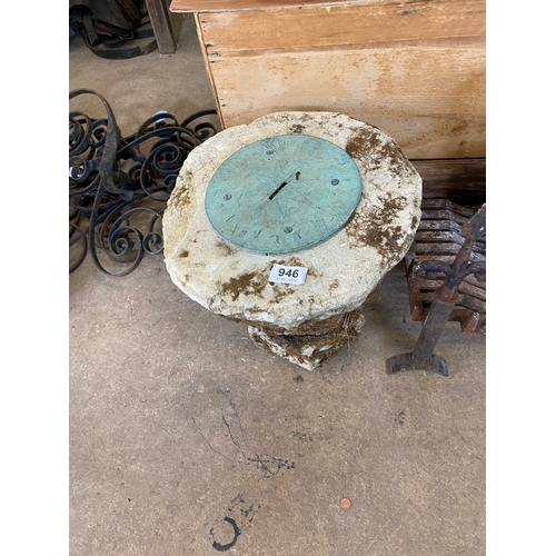 946 - Brass sundial mounted on a carved sandstone base