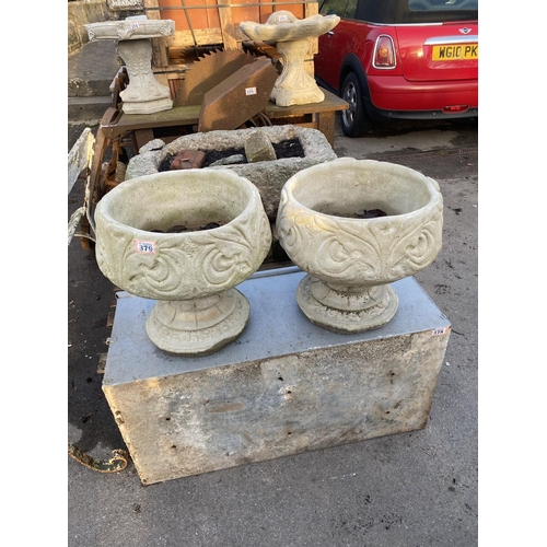 379 - Pair of reconstituted garden urns diameter 16