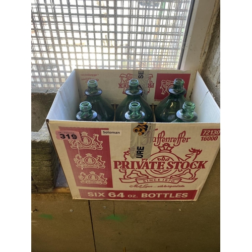 319 - Box of green glass bottles