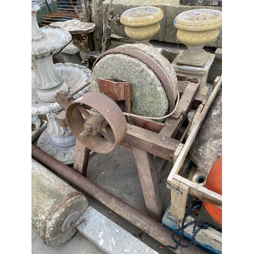 516 - Rare early Victorian pulley driven granite corn grinder