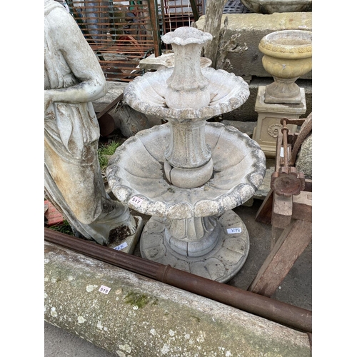 517 - Reconstituted 2 tier garden water fountain diameter 28