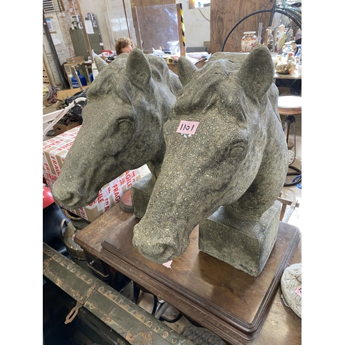 1101 - Pair of reconstituted stone horse heads