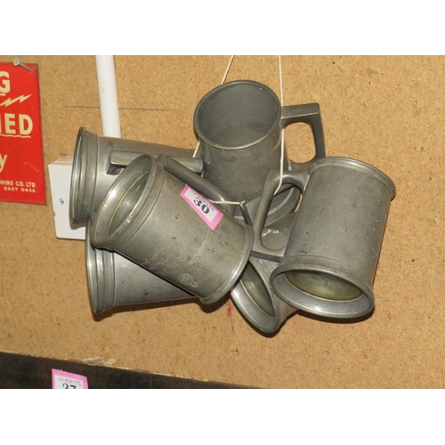 30 - 6 pewter tankards circa 1940