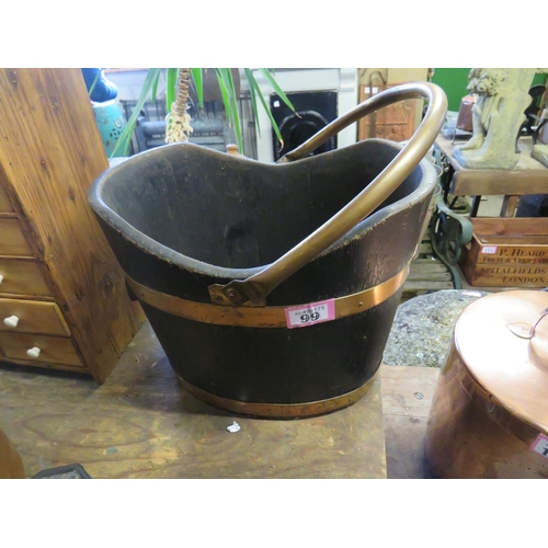 99 - Wood & copper bound peat bucket