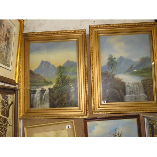 3 - Pair of oils mountain lake scenes 24